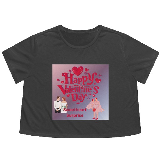 Happy valentine day sweetheart surprise Flowy Cropped Tees