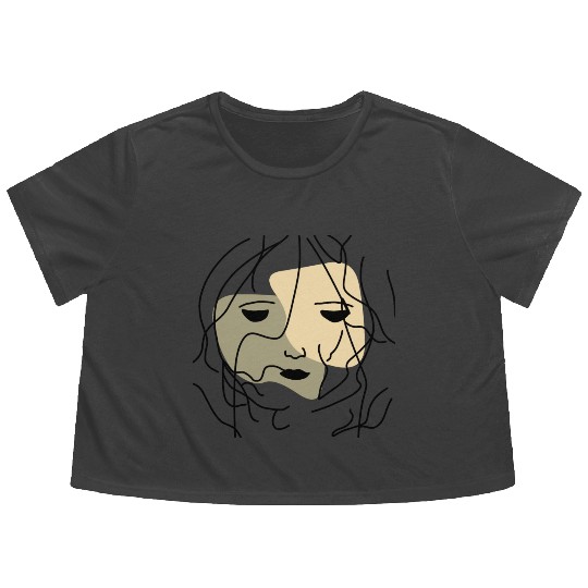 Minimalist Lonely Muted Face Flowy Cropped Tees