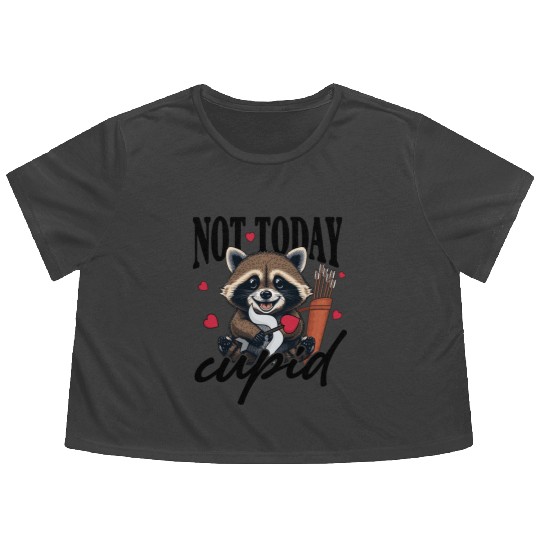 Sorry Cupid I've Been Feral Funny Raccoon Desgin Flowy Cropped Tees