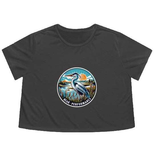 Great Blue Heron Beak Performance Retro Flowy Cropped Tees