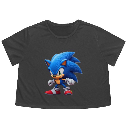 Angry Blue Hedgehog Flowy Cropped Tees