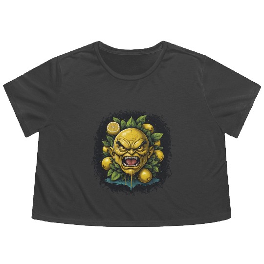 Angry Lemon Head with Realistic Details Flowy Cropped Tees