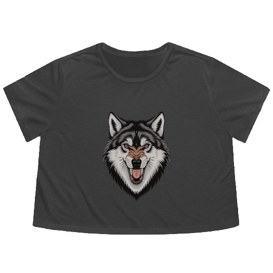 Angry wolf Flowy Cropped Tees
