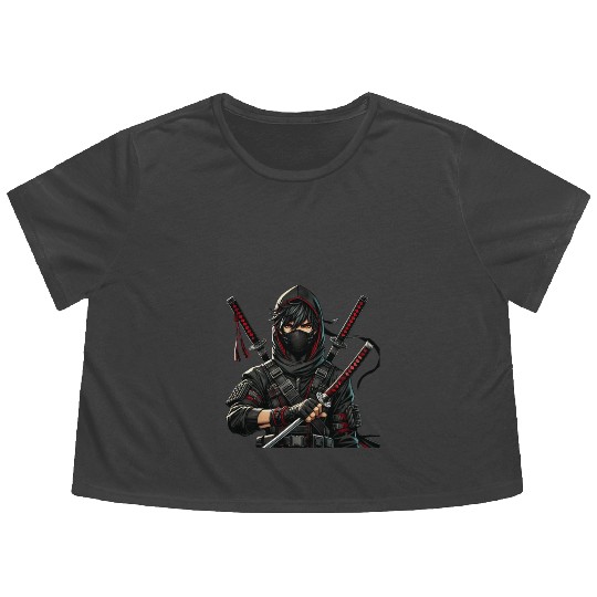 Stealth Assassin with Dual Katana Flowy Cropped Tees
