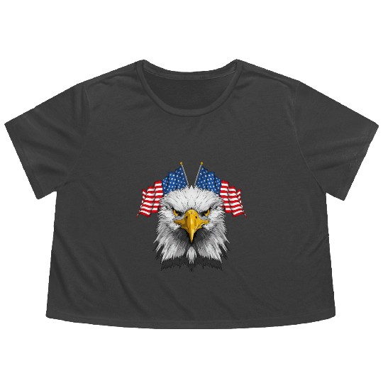 American Flag Patriotic Eagle 4th of July Flowy Cropped Tees