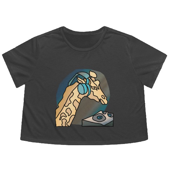 Street Retro Giraffe with Headphones | funny Flowy Cropped Tees