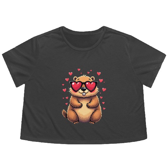 Groundhog Valentines day Animal Lovers Flowy Cropped Tees