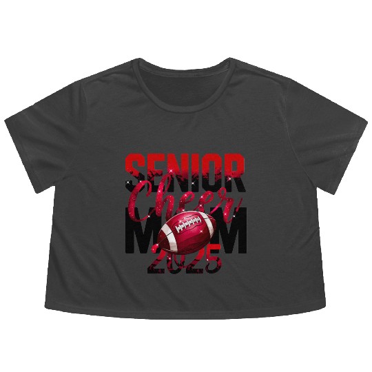Red Senior Cheer Mom 2025 Football Design Mom Life Flowy Cropped Tees