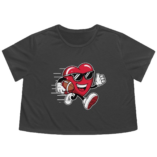 Valentines Day Heart Playing Football Boys Girls Flowy Cropped Tees