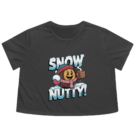 Snow Nutty - Winter-Themed Coconut Character Flowy Cropped Tees