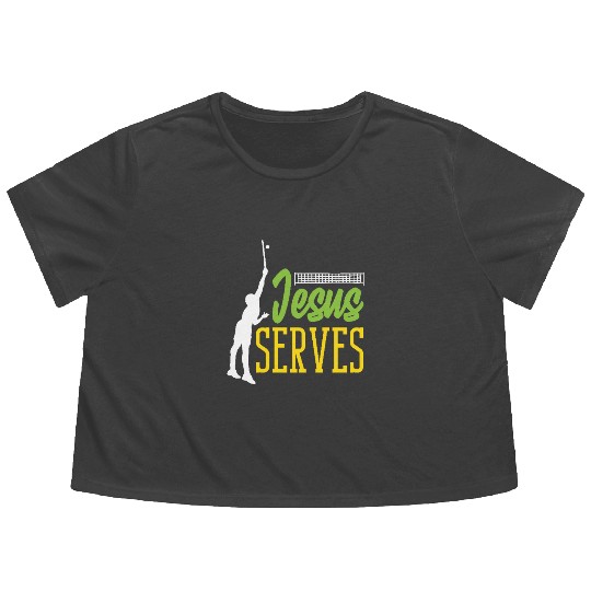 Tennis Jesus Serves Inspirational Design Flowy Cropped Tees