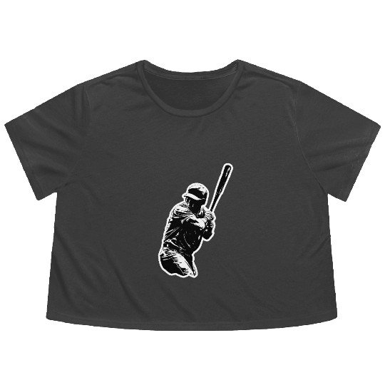 Baseball Player Black And White Flowy Cropped Tees