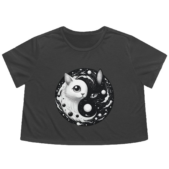 Ying and Yang Cats Asian Meditation Gift Idea Flowy Cropped Tees
