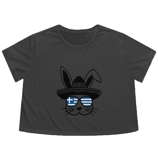 Easter Rabbit Bunny Easter Greece Flag Funny Flowy Cropped Tees