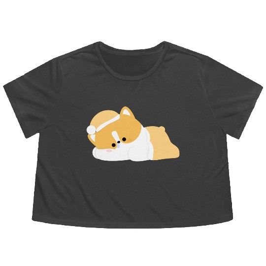 Tired Corgi Flowy Cropped Tees