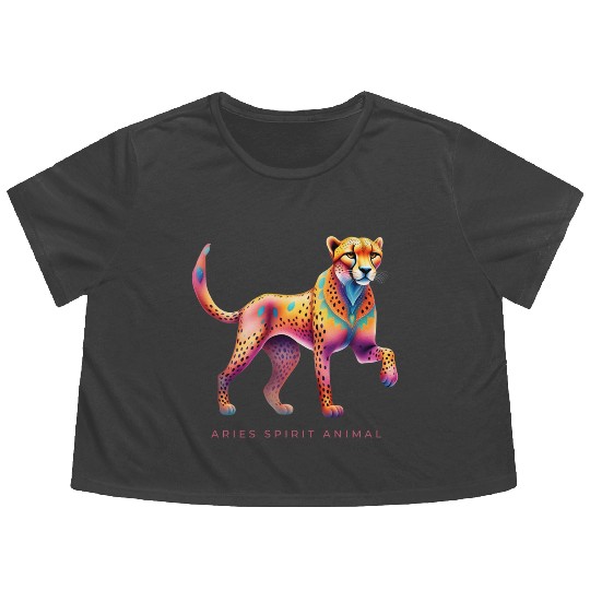 Aries Spirit Animal Cheetah Alebrije Flowy Cropped Tees