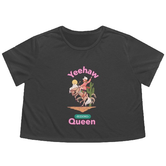 Yeehaw Queen, girl horse riding Flowy Cropped Tees.