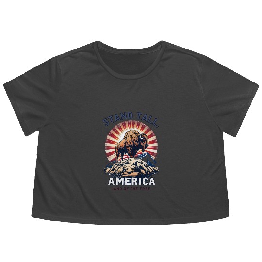 Stand Tall America Land Of The Free Buffalo Flowy Cropped Tees
