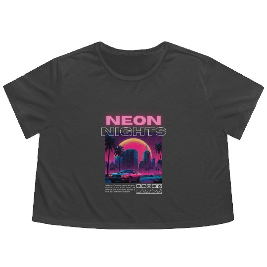 Neon Nights - Synthwave City Retro Flowy Cropped Tees