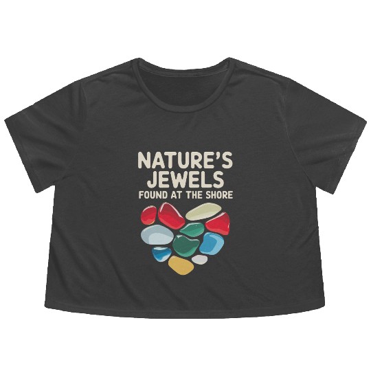 Sea Glass Hunters Collecting Ocean Treasures Flowy Cropped Tees