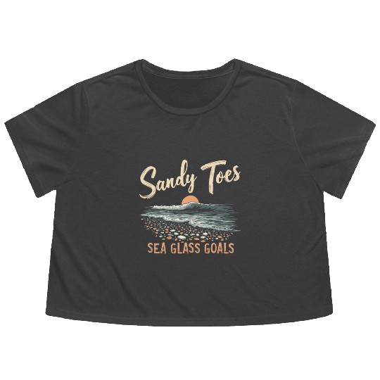 Sea Glass Hunters Collecting Ocean Treasures Flowy Cropped Tees