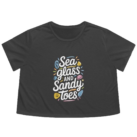 Sea Glass Hunters Collecting Ocean Treasures Flowy Cropped Tees