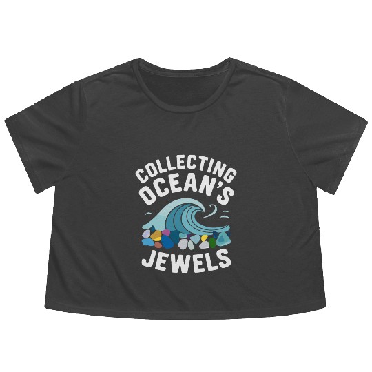 Sea Glass Hunters Collecting Ocean Treasures Flowy Cropped Tees