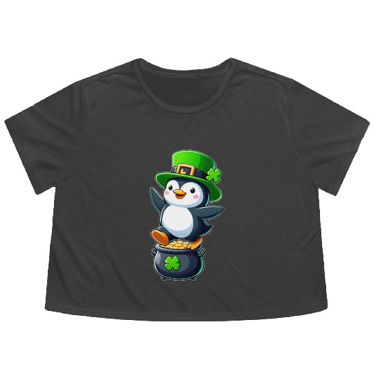 St. Patrick's Day penguin top hat clover Flowy Cropped Tees