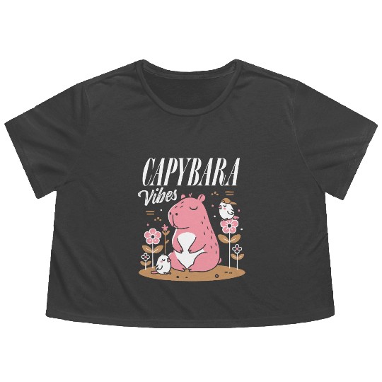 Capybara Vibes Playful Animal Design Flowy Cropped Tees