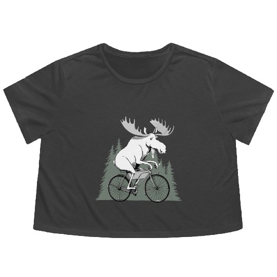 Handmade Moose on Bike Flowy Cropped Tees – Unique Unisex