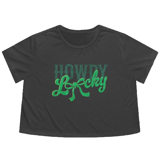 Howdy Lucky Western Cowgirl St Patricks Design Flowy Cropped Tees