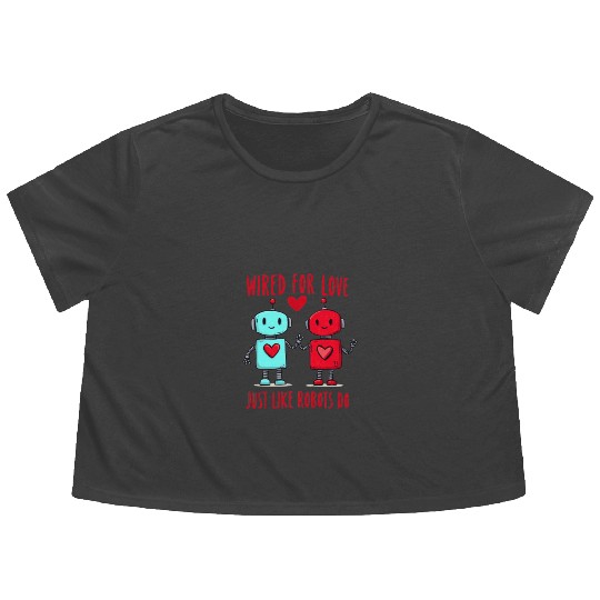 Valentine's Day Gift: Two Robots in Love on Bella Flowy Cropped Tees
