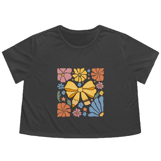 100 Days Of School Coquette Bow Flower For Girls Flowy Cropped Tees
