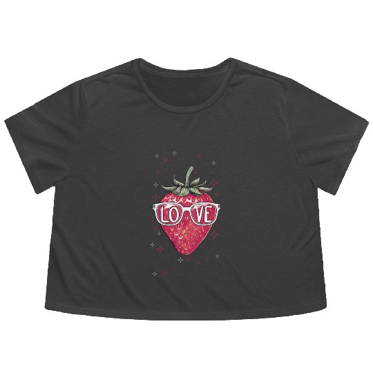 Cool Strawberry Love Print | Valentine Hipster Des Flowy Cropped Tees