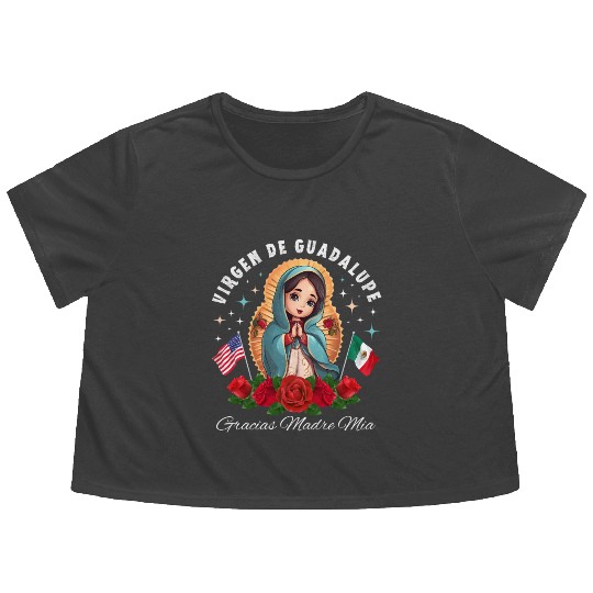 Our Lady of Guadalupe Gracias Madre Mia Mexico Flowy Cropped Tees