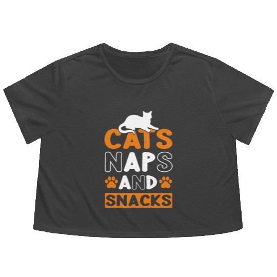 Cats Naps and Snacks Design Flowy Cropped Tees