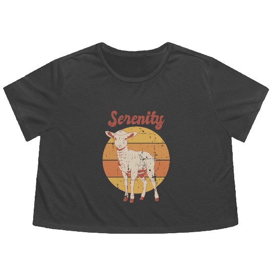 Serenity Vintage Retro Lamb Sunset Flowy Cropped Tees