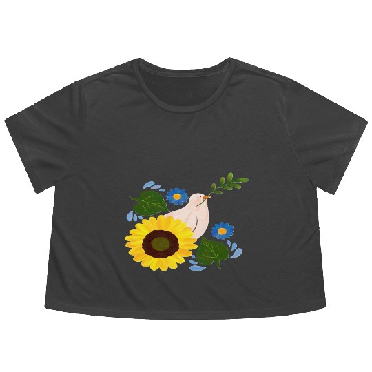 Peaceful Bloom - Dove and Sunflower Harmony Flowy Cropped Tees