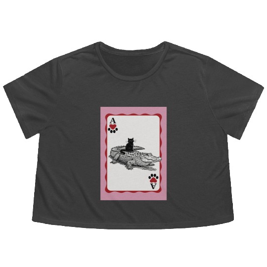 Black Cat Riding Alligator - Florida Retro Animal Flowy Cropped Tees