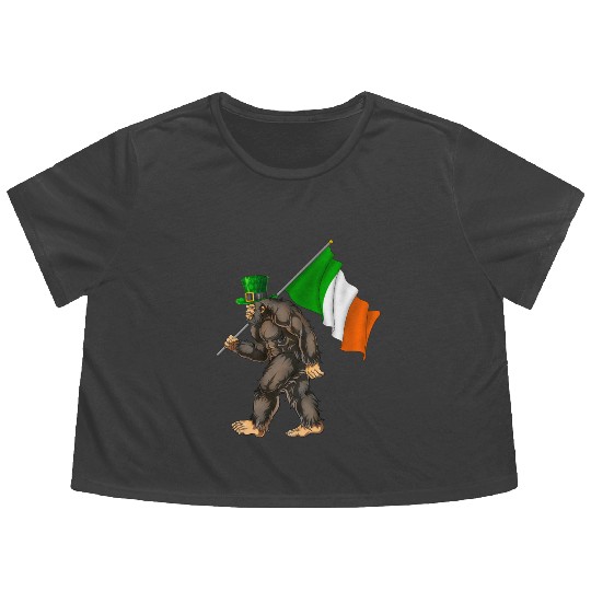 St. Patrick's Day Bigfoot Ireland Flag Flowy Cropped Tees