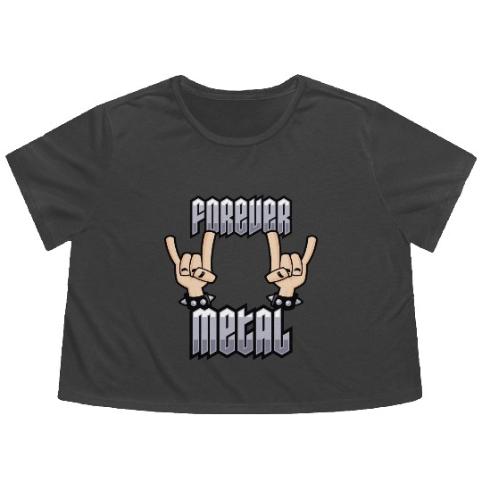 Forever Metal Heavy Metal Devil Horns Hand Gesture Flowy Cropped Tees