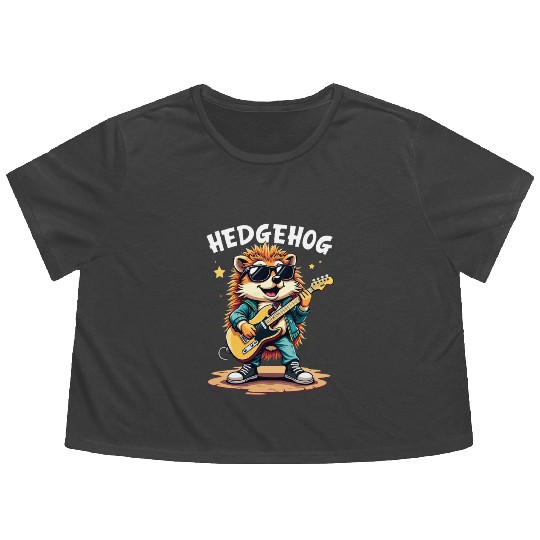 Hedgehog Musician Rock N Roll Guitar Player Flowy Cropped Tees