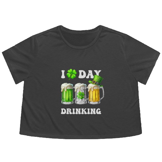 I Love Day Drinking Beer Shamrock St Patrick’s Day Flowy Cropped Tees