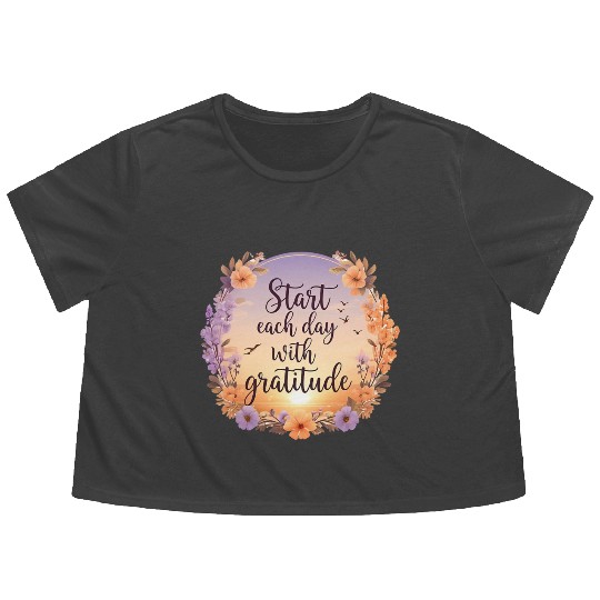Serene Sunrise with Gratitude Quote and Soft Flowy Cropped Tees