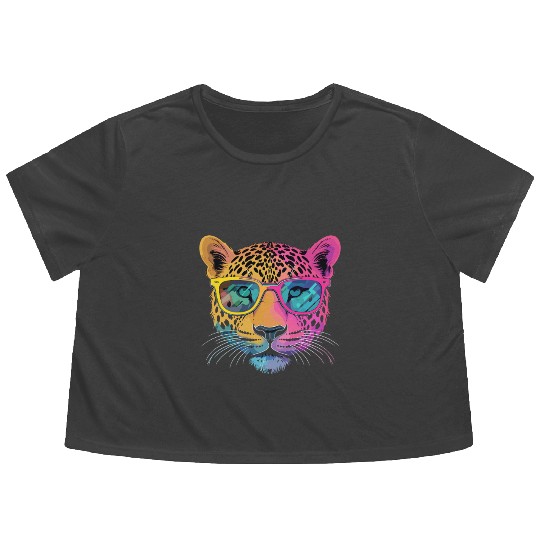 Cheetah Wearing Sunglasses Hipster Style Flowy Cropped Tees