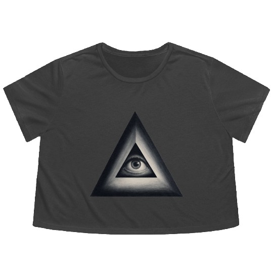 Surreal Eye Within A Geometric Triangle Symbol Flowy Cropped Tees