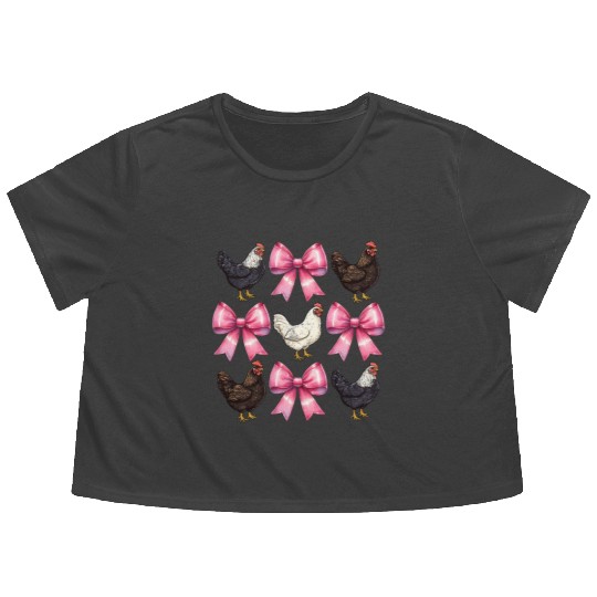 Coquette Bow Chicken Farm Farmer Pink Mothers Day Flowy Cropped Tees