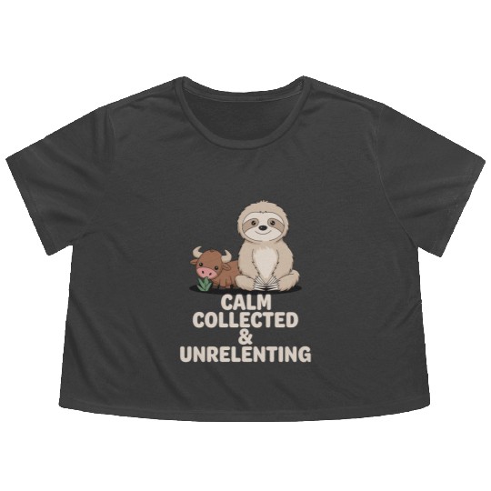 Taurus Zodiac Sloth Calm Collected & Unrelenting Flowy Cropped Tees
