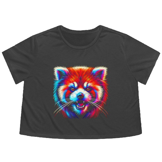 Colorful Red Panda Face – Bold Neon Pop Art Flowy Cropped Tees