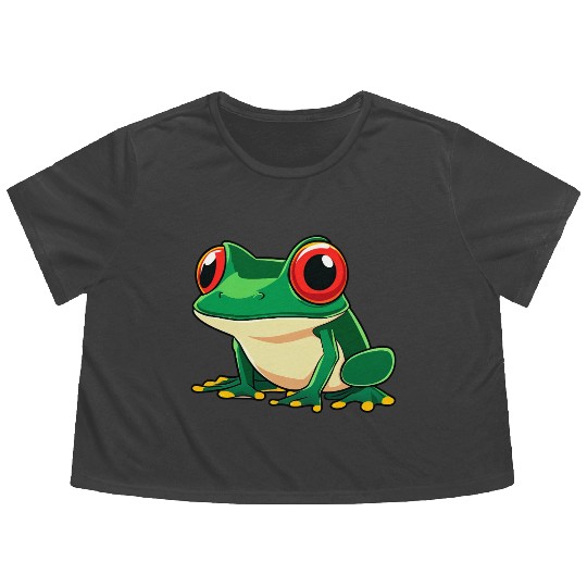 Little green frog Flowy Cropped Tees